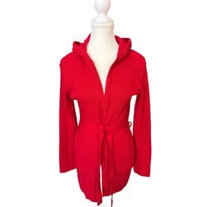 VTG Y2K 90s Charlotte Russe RED Rib-Knit‎ Hooded Cardigan Belted Duster USA Sm
